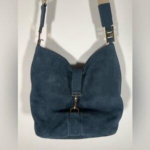 INDIA HICKS Edwina Hobo Slate blue suede soft bag designer retro